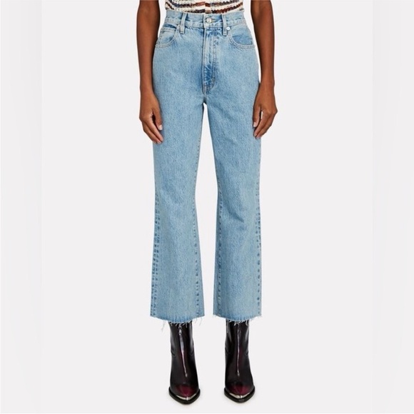 NWT SLVRLAKE Frankie High Rise Flare Crop Raw Hem Jeans in Skyline 26 - Picture 1 of 13